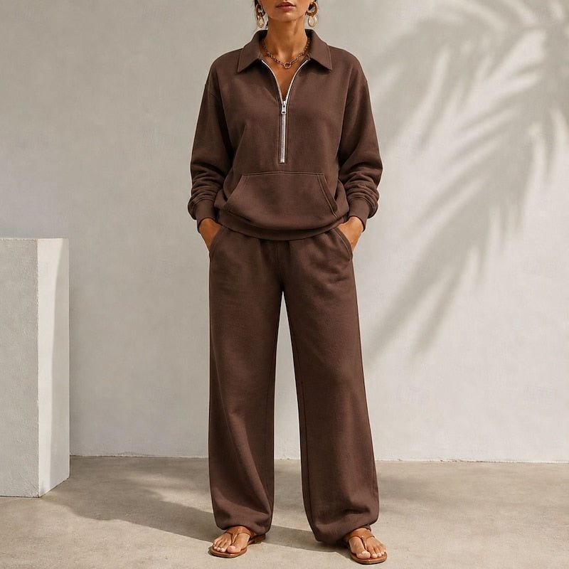 Relaxed Zip-Collar Two-Piece Set | Comfortable Fabric | Casual Loungewear - Satinni