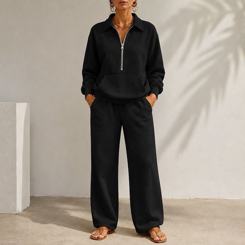 Relaxed Zip-Collar Two-Piece Set | Comfortable Fabric | Casual Loungewear - Satinni