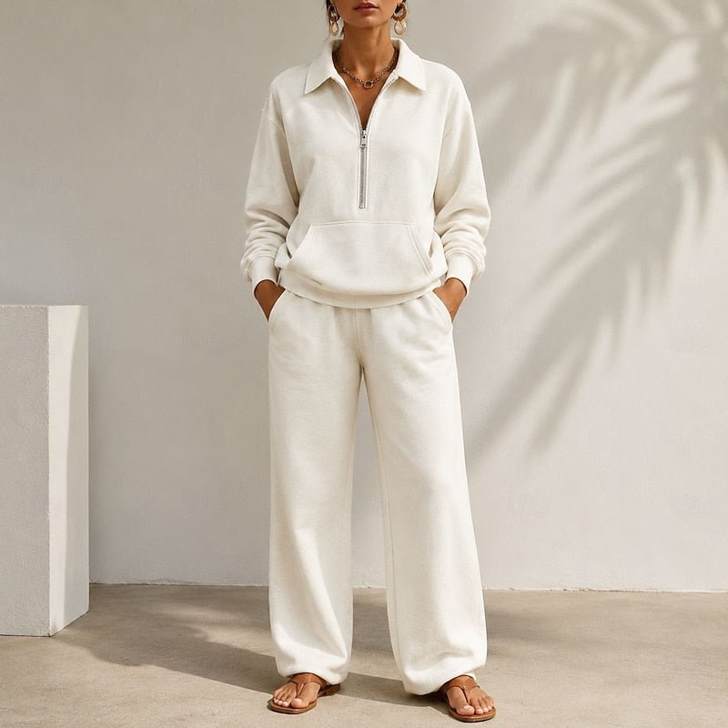 Relaxed Zip-Collar Two-Piece Set | Comfortable Fabric | Casual Loungewear - Satinni