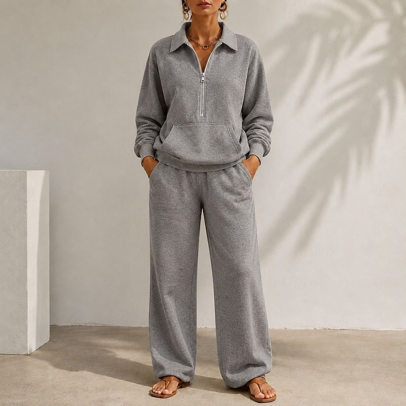 Relaxed Zip-Collar Two-Piece Set | Comfortable Fabric | Casual Loungewear - Satinni