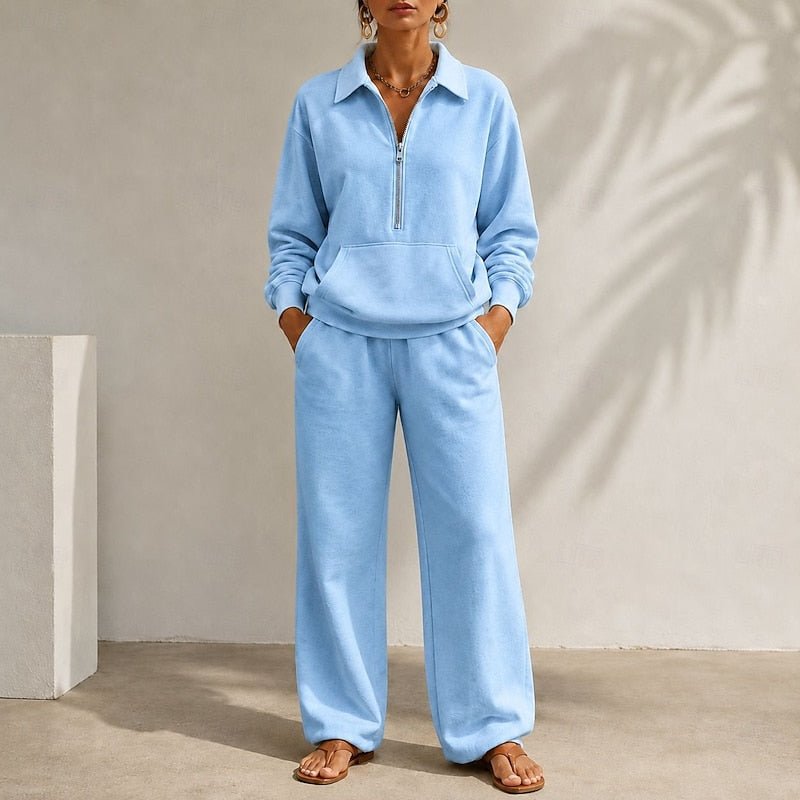 Relaxed Zip-Collar Two-Piece Set | Comfortable Fabric | Casual Loungewear - Satinni