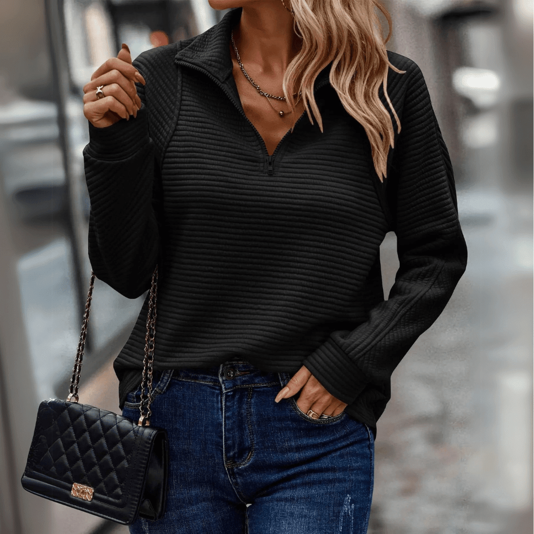 Ribbed Half-Zip Pullover for Women | Cozy Knit Sweater for Casual Wear - Satinni