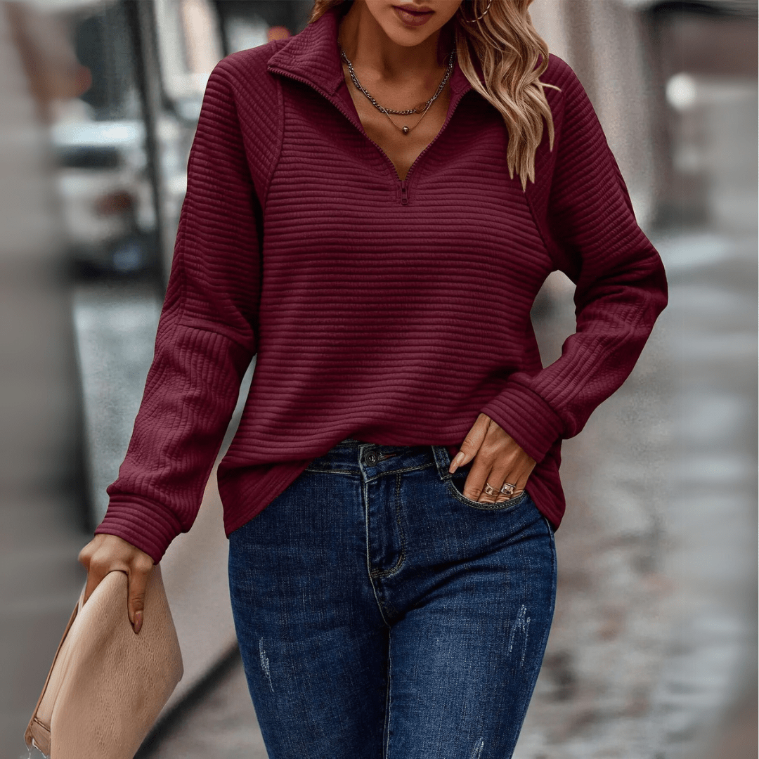 Ribbed Half-Zip Pullover for Women | Cozy Knit Sweater for Casual Wear - Satinni