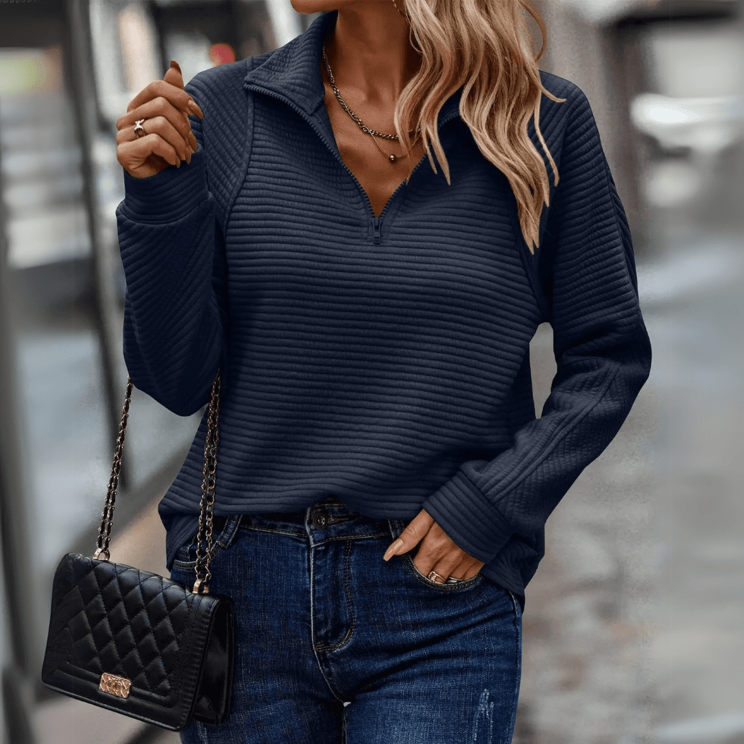 Ribbed Half-Zip Pullover for Women | Cozy Knit Sweater for Casual Wear - Satinni