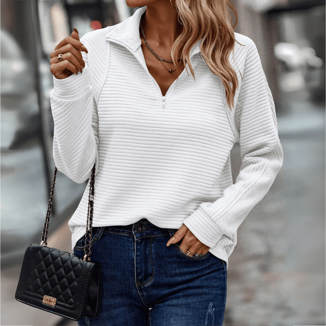 Ribbed Half-Zip Pullover for Women | Cozy Knit Sweater for Casual Wear - Satinni