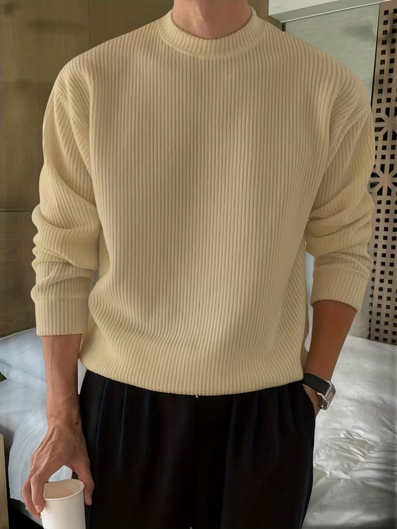 Ribbed Knit Long Sleeve Shirt for Casual Wear in Soft Cotton Blend - Satinni