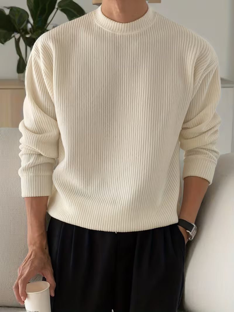 Ribbed Knit Long Sleeve Shirt for Casual Wear in Soft Cotton Blend - Satinni
