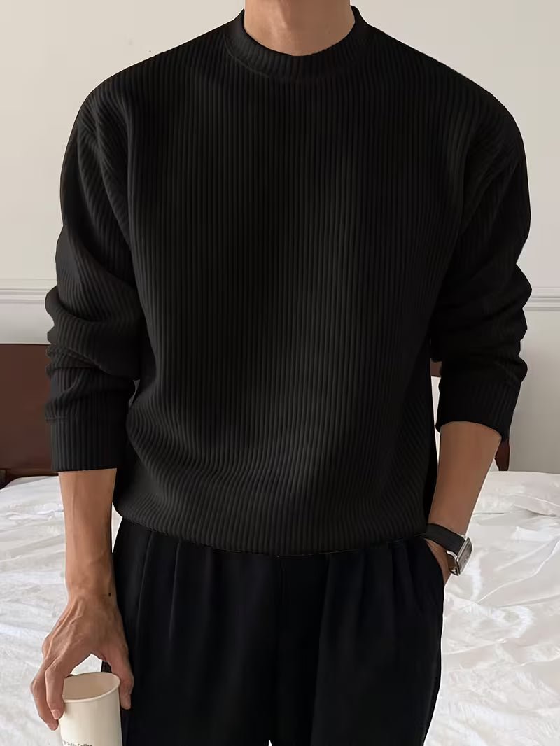 Ribbed Knit Long Sleeve Shirt for Casual Wear in Soft Cotton Blend - Satinni