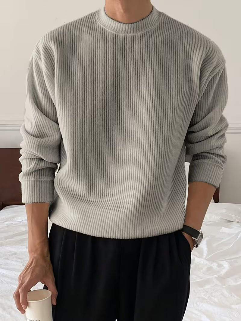 Ribbed Knit Long Sleeve Shirt for Casual Wear in Soft Cotton Blend - Satinni
