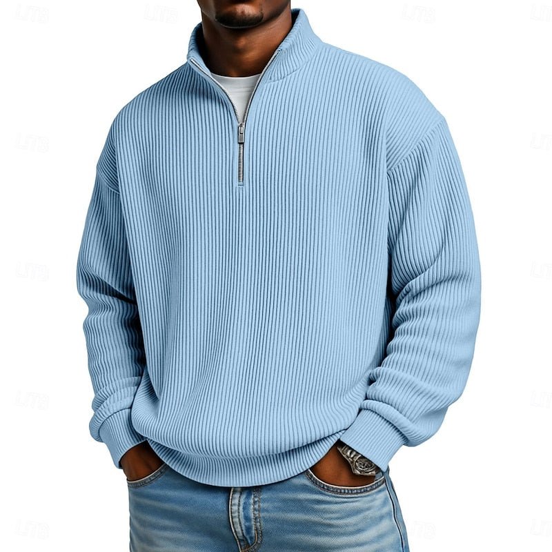 Ribbed Quarter-Zip Pullover for Men - Soft Fabric, Casual Style, Versatile Wear - Satinni