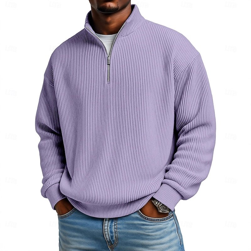 Ribbed Quarter-Zip Pullover for Men - Soft Fabric, Casual Style, Versatile Wear - Satinni