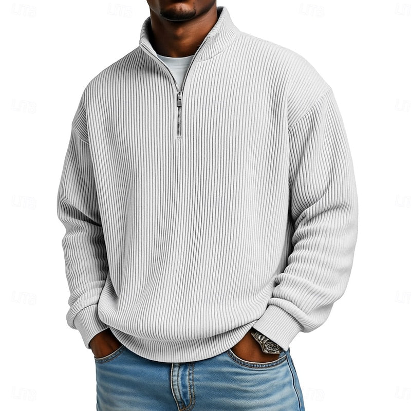 Ribbed Quarter-Zip Pullover for Men - Soft Fabric, Casual Style, Versatile Wear - Satinni