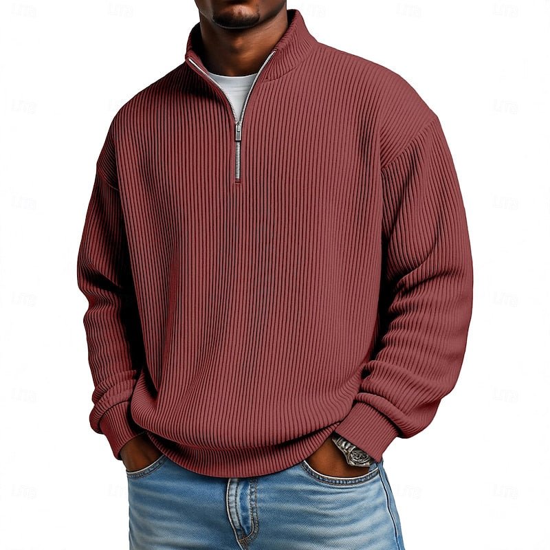 Ribbed Quarter-Zip Pullover for Men - Soft Fabric, Casual Style, Versatile Wear - Satinni