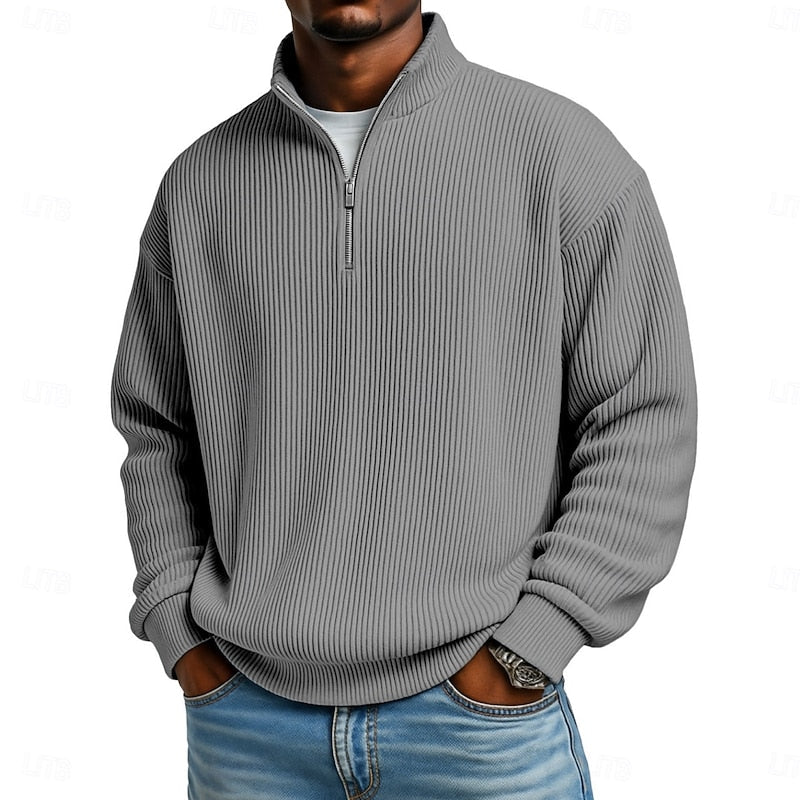Ribbed Quarter-Zip Pullover for Men - Soft Fabric, Casual Style, Versatile Wear - Satinni