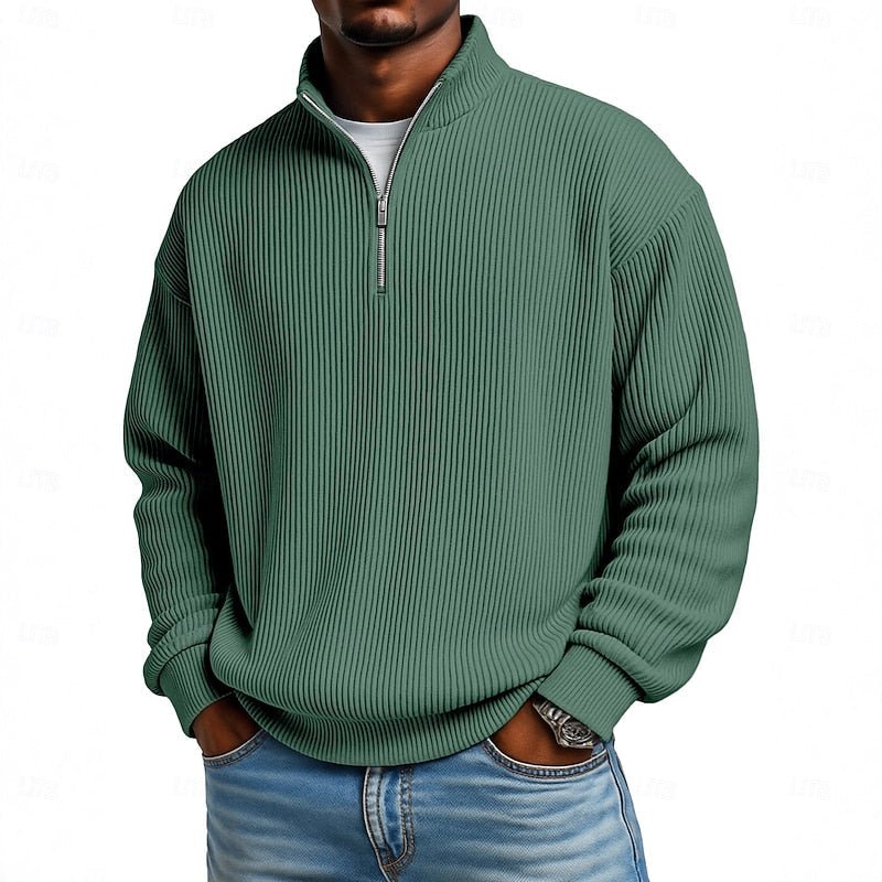 Ribbed Quarter-Zip Pullover for Men - Soft Fabric, Casual Style, Versatile Wear - Satinni