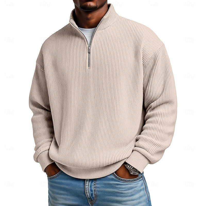Ribbed Quarter-Zip Pullover for Men - Soft Fabric, Casual Style, Versatile Wear - Satinni