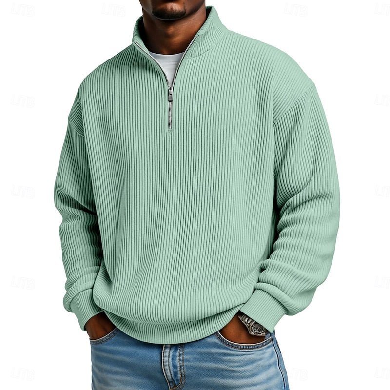 Ribbed Quarter-Zip Pullover for Men - Soft Fabric, Casual Style, Versatile Wear - Satinni