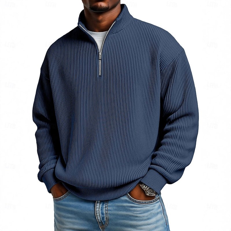 Ribbed Quarter-Zip Pullover for Men - Soft Fabric, Casual Style, Versatile Wear - Satinni