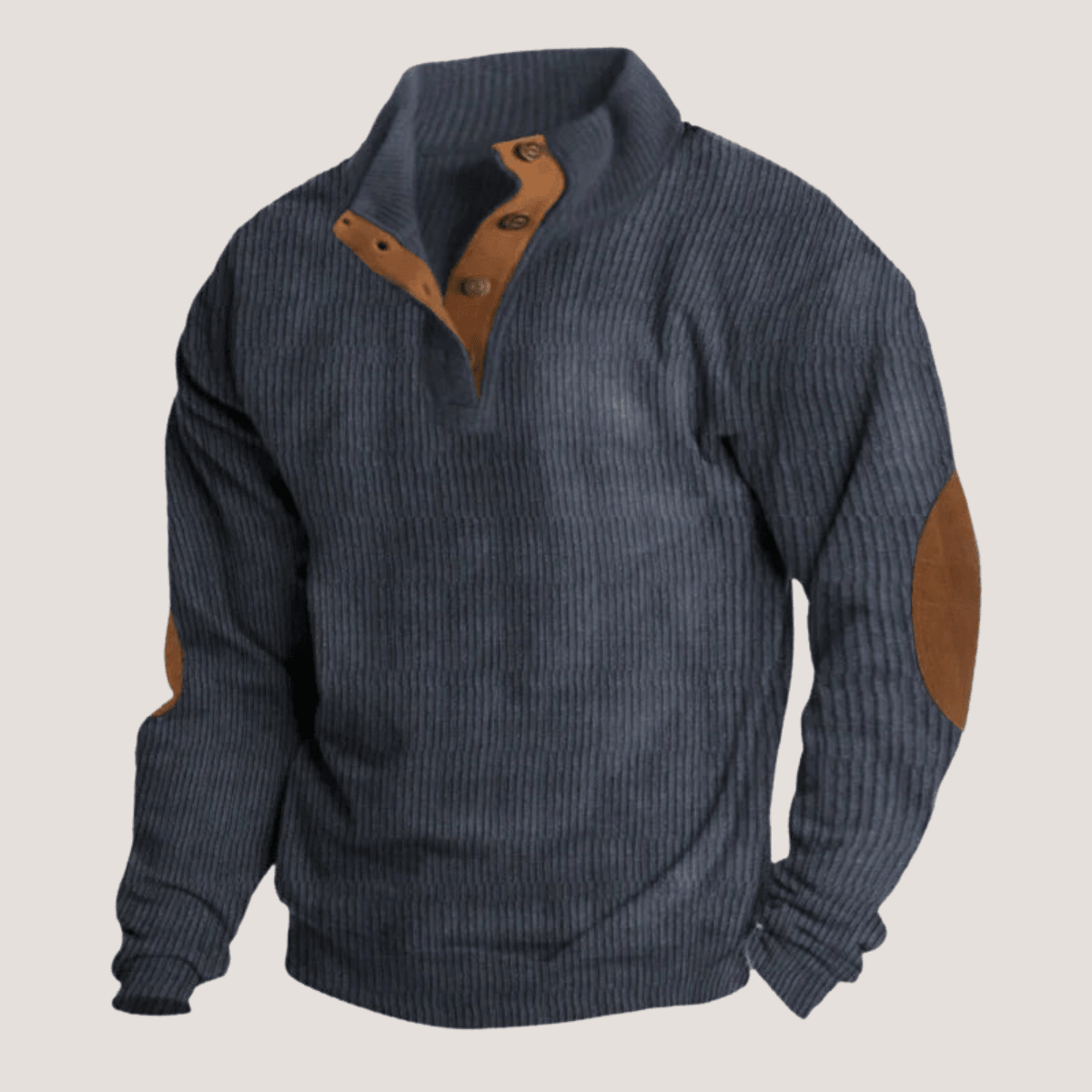 Ribbed Sweater for Men with Suede Elbow Patches - Casual Knitwear for Fall - Satinnis