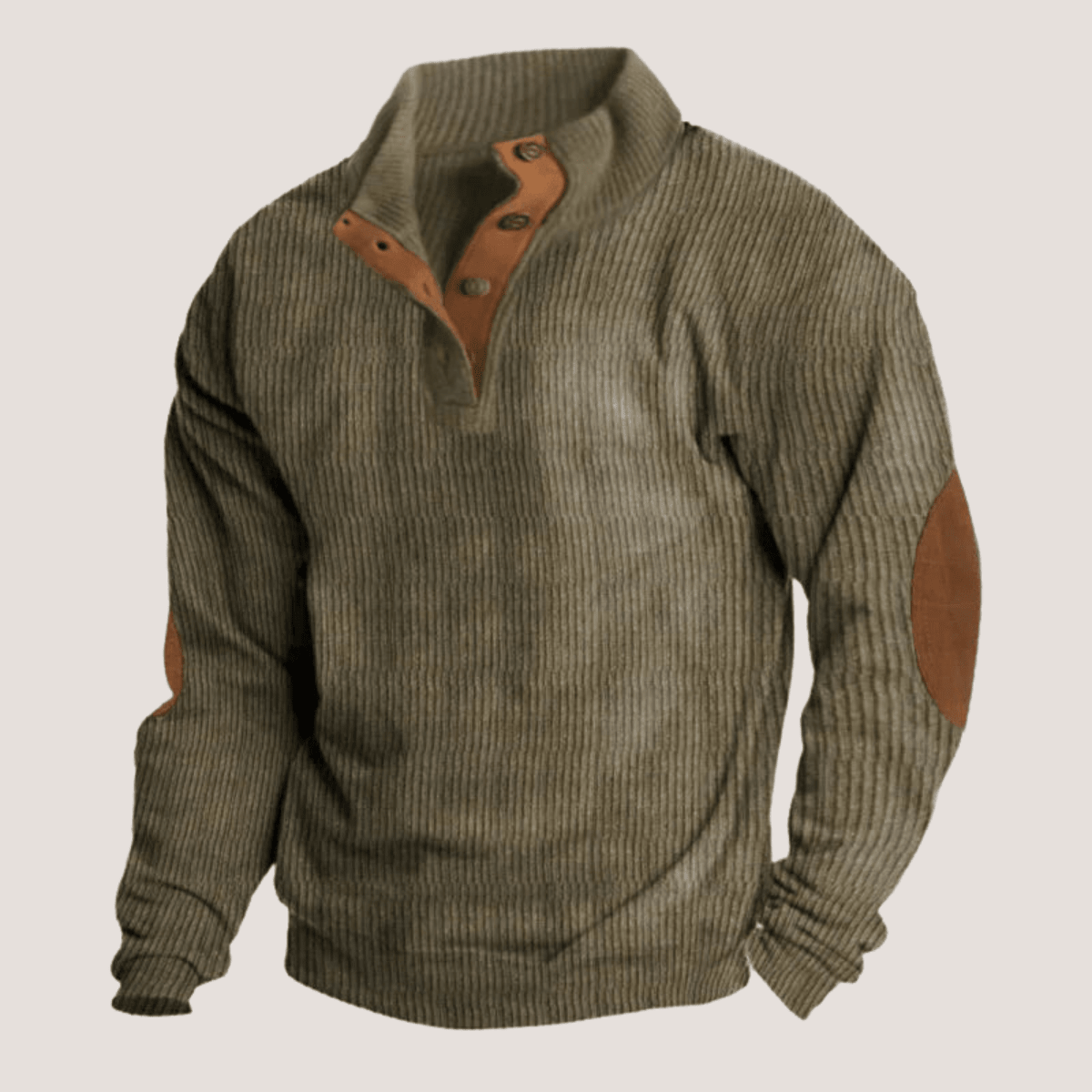 Ribbed Sweater for Men with Suede Elbow Patches - Casual Knitwear for Fall - Satinnis