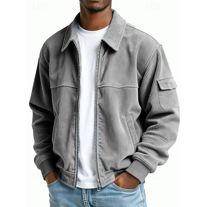 Ribbed Textured Jacket for Men | Casual Outerwear in Soft Fabric - Satinni
