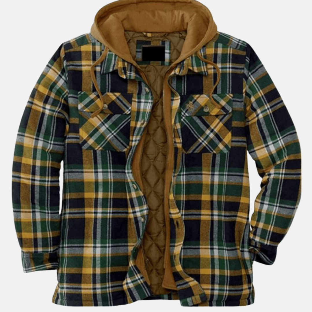 Rugged Hooded Plaid Jacket for Men | Durable Cotton Blend | Outdoor Wear - Satinnis