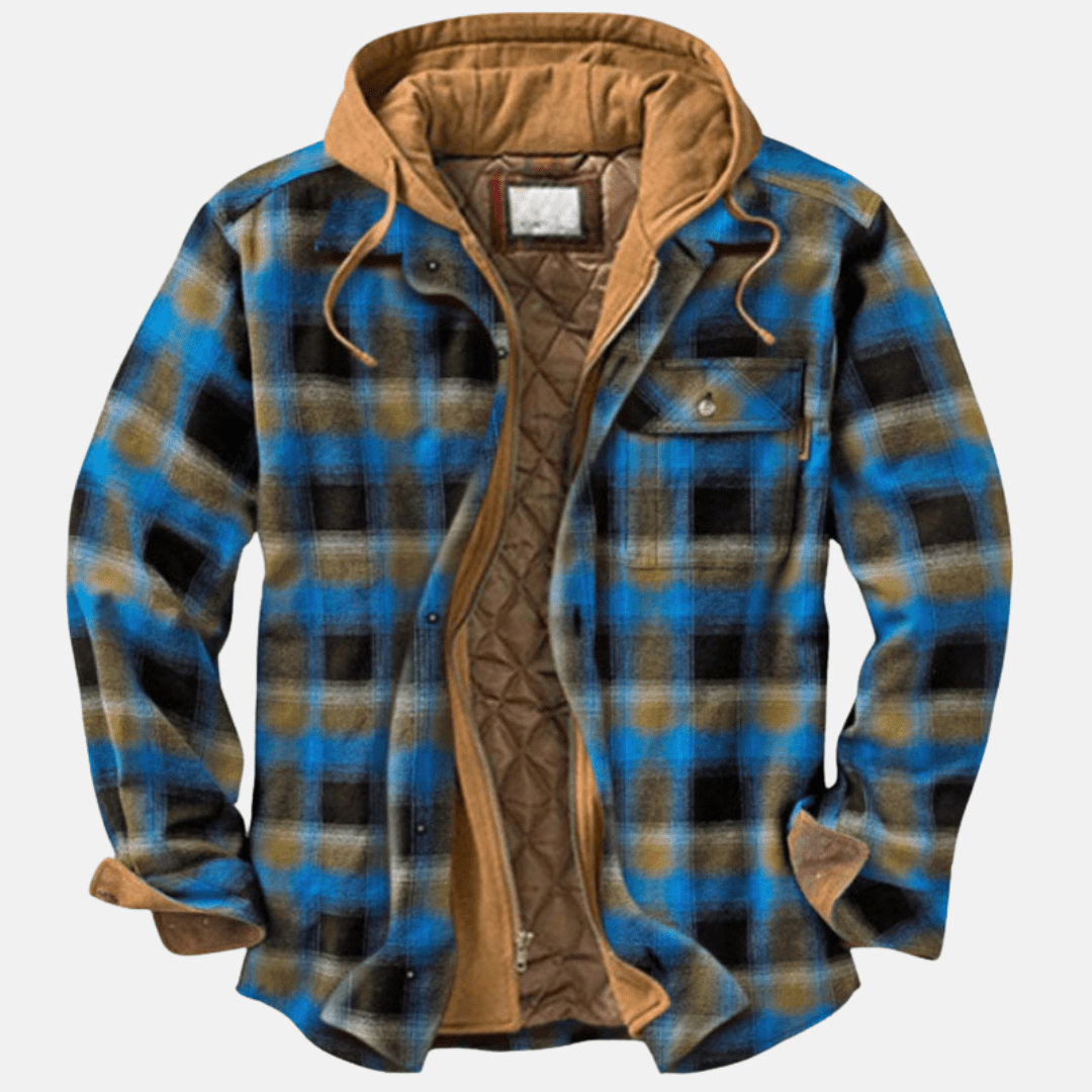 Rugged Hooded Plaid Jacket for Men | Durable Cotton Blend | Outdoor Wear - Satinnis