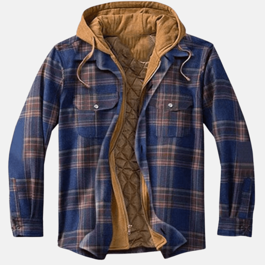 Rugged Hooded Plaid Jacket for Men | Durable Cotton Blend | Outdoor Wear - Satinnis