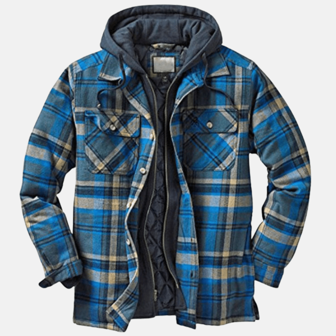 Rugged Hooded Plaid Jacket for Men | Durable Cotton Blend | Outdoor Wear - Satinnis