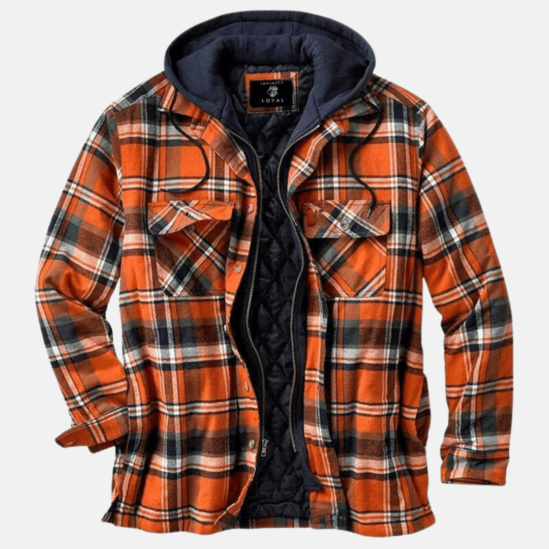Rugged Hooded Plaid Jacket for Men | Durable Cotton Blend | Outdoor Wear - Satinnis