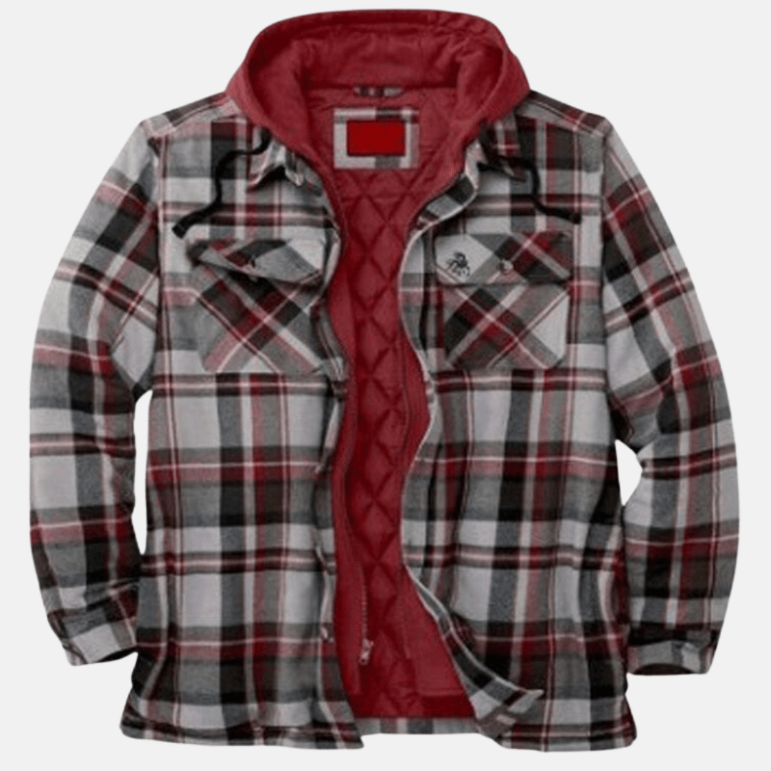 Rugged Hooded Plaid Jacket for Men | Durable Cotton Blend | Outdoor Wear - Satinnis