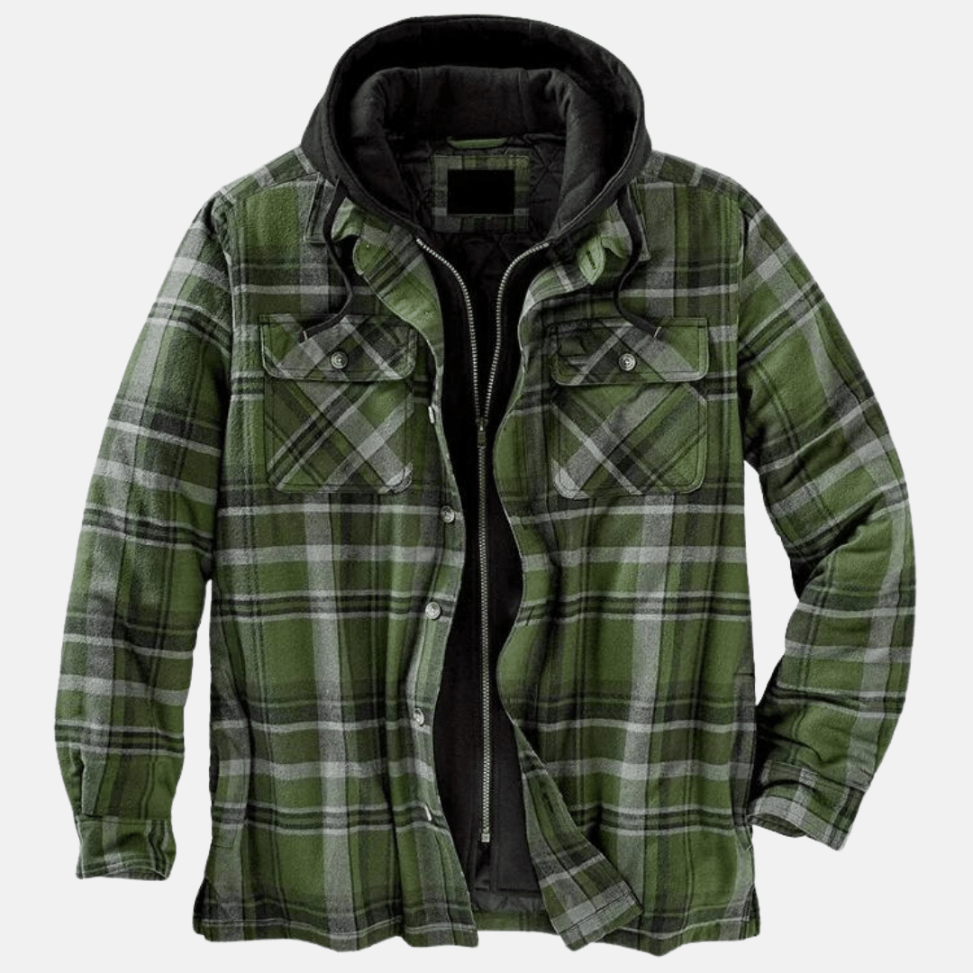 Rugged Hooded Plaid Jacket for Men | Durable Cotton Blend | Outdoor Wear - Satinnis