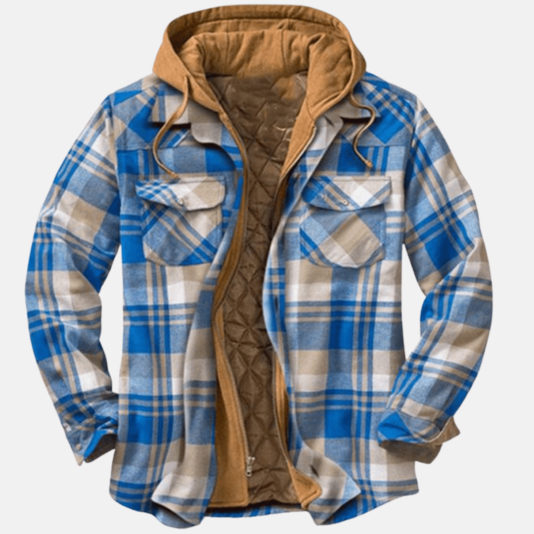 Rugged Hooded Plaid Jacket for Men | Durable Cotton Blend | Outdoor Wear - Satinnis