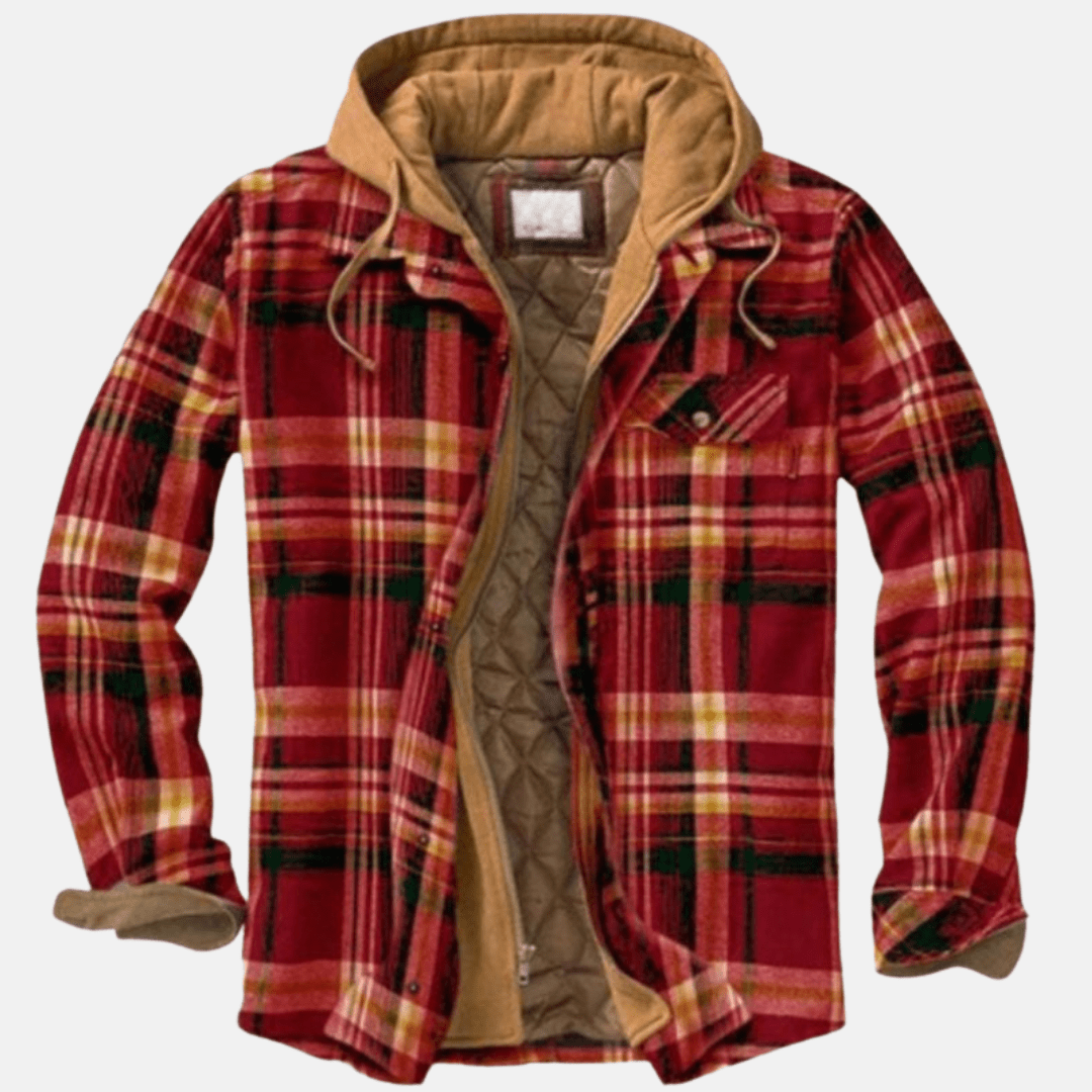 Rugged Hooded Plaid Jacket for Men | Durable Cotton Blend | Outdoor Wear - Satinnis