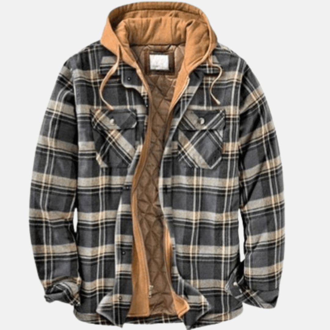 Rugged Hooded Plaid Jacket for Men | Durable Cotton Blend | Outdoor Wear - Satinnis