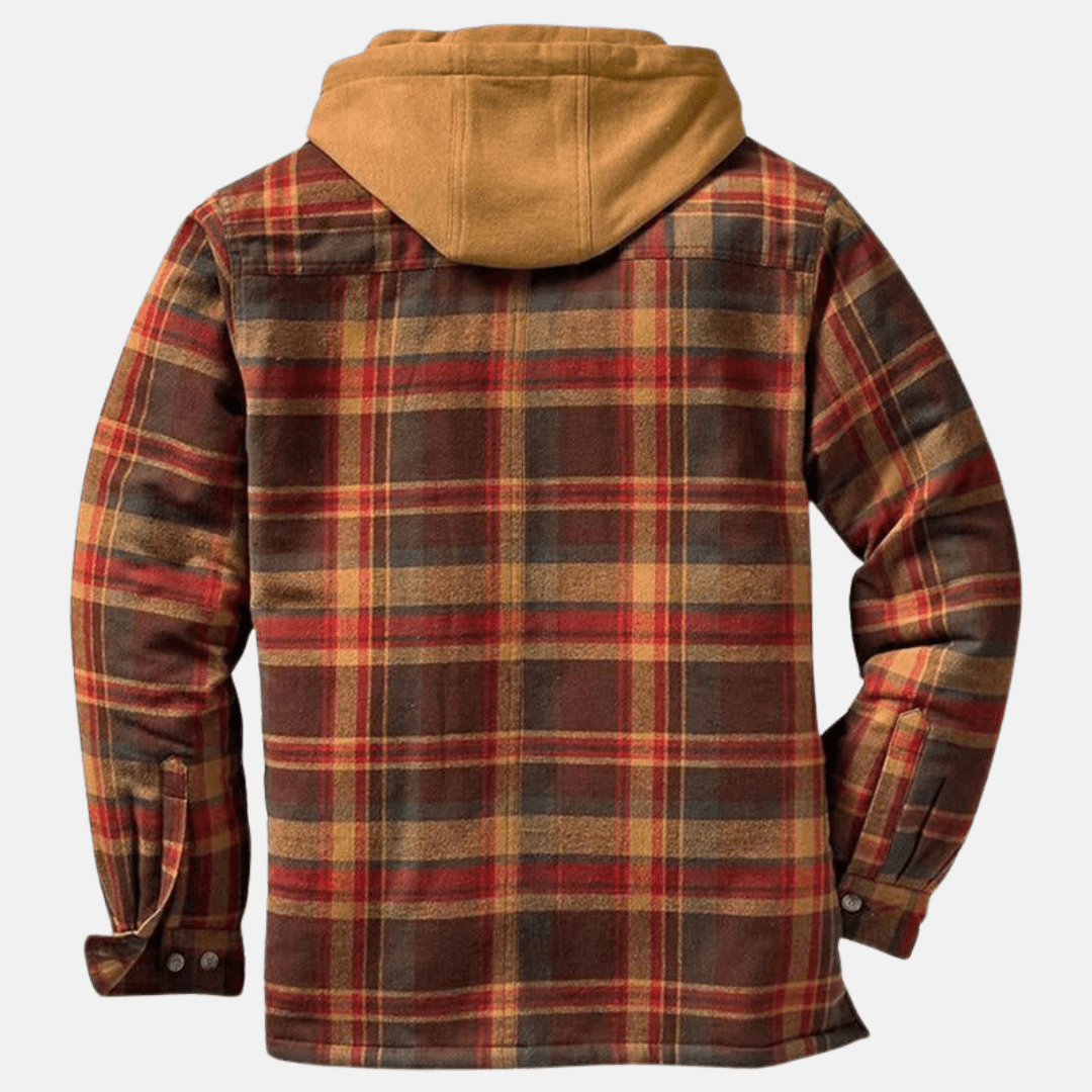 Rugged Hooded Plaid Jacket for Men | Durable Cotton Blend | Outdoor Wear - Satinnis