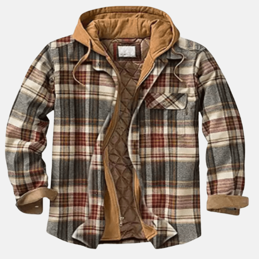 Rugged Hooded Plaid Jacket for Men | Durable Cotton Blend | Outdoor Wear - Satinnis
