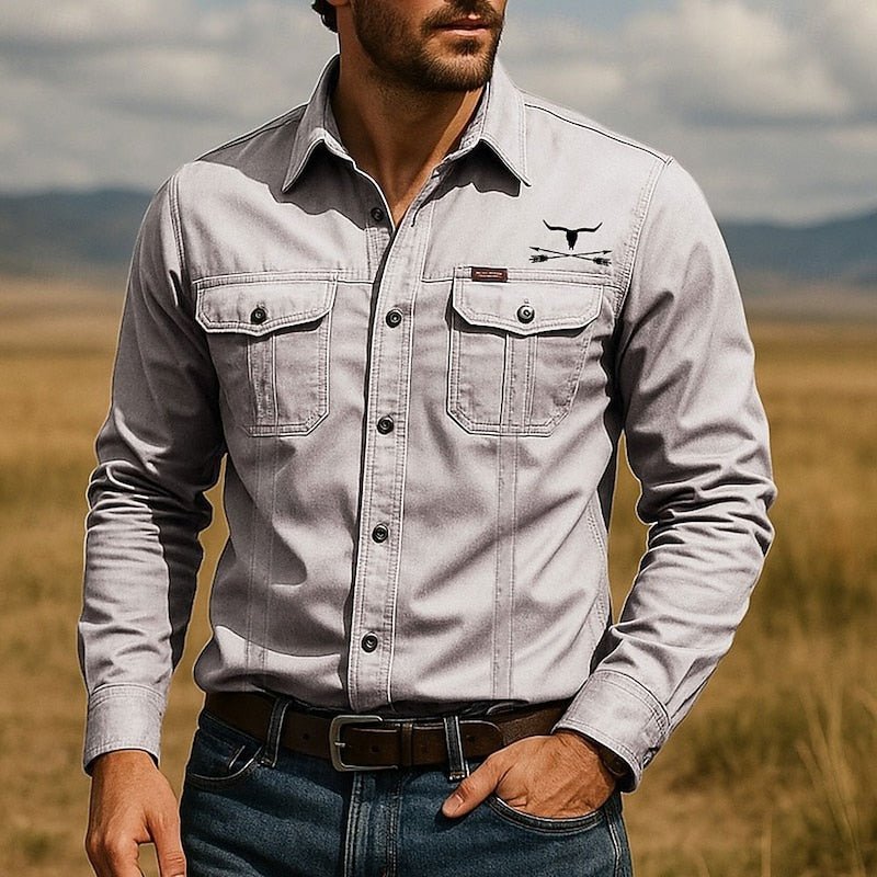 Rugged Western Work Shirt | Durable Cotton Blend | Long Sleeve | Men's Apparel - Satinnis
