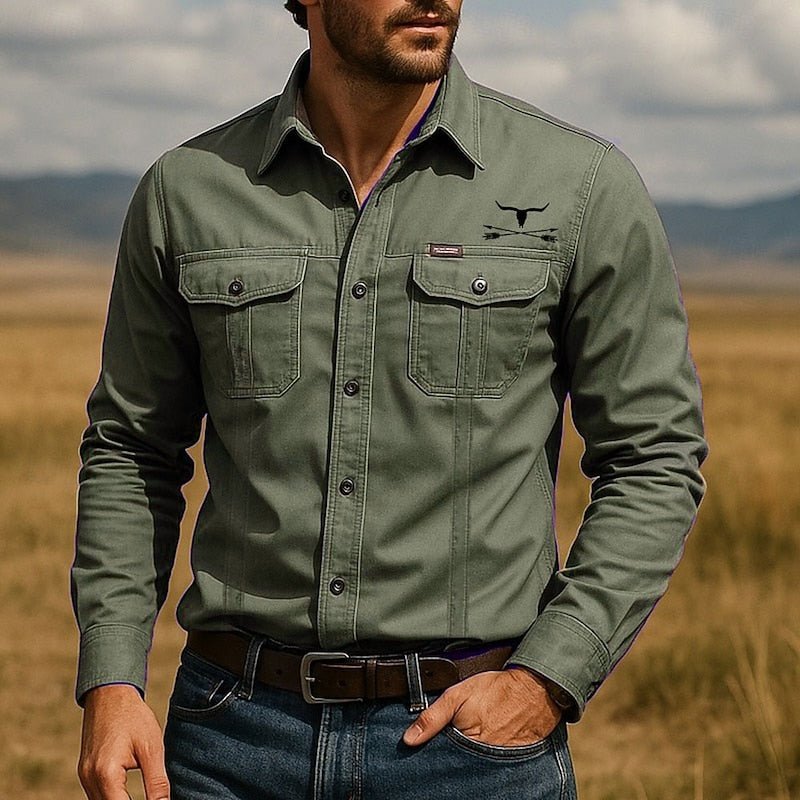 Rugged Western Work Shirt | Durable Cotton Blend | Long Sleeve | Men's Apparel - Satinnis