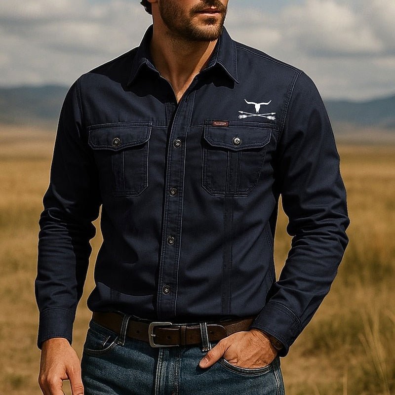 Rugged Western Work Shirt | Durable Cotton Blend | Long Sleeve | Men's Apparel - Satinnis