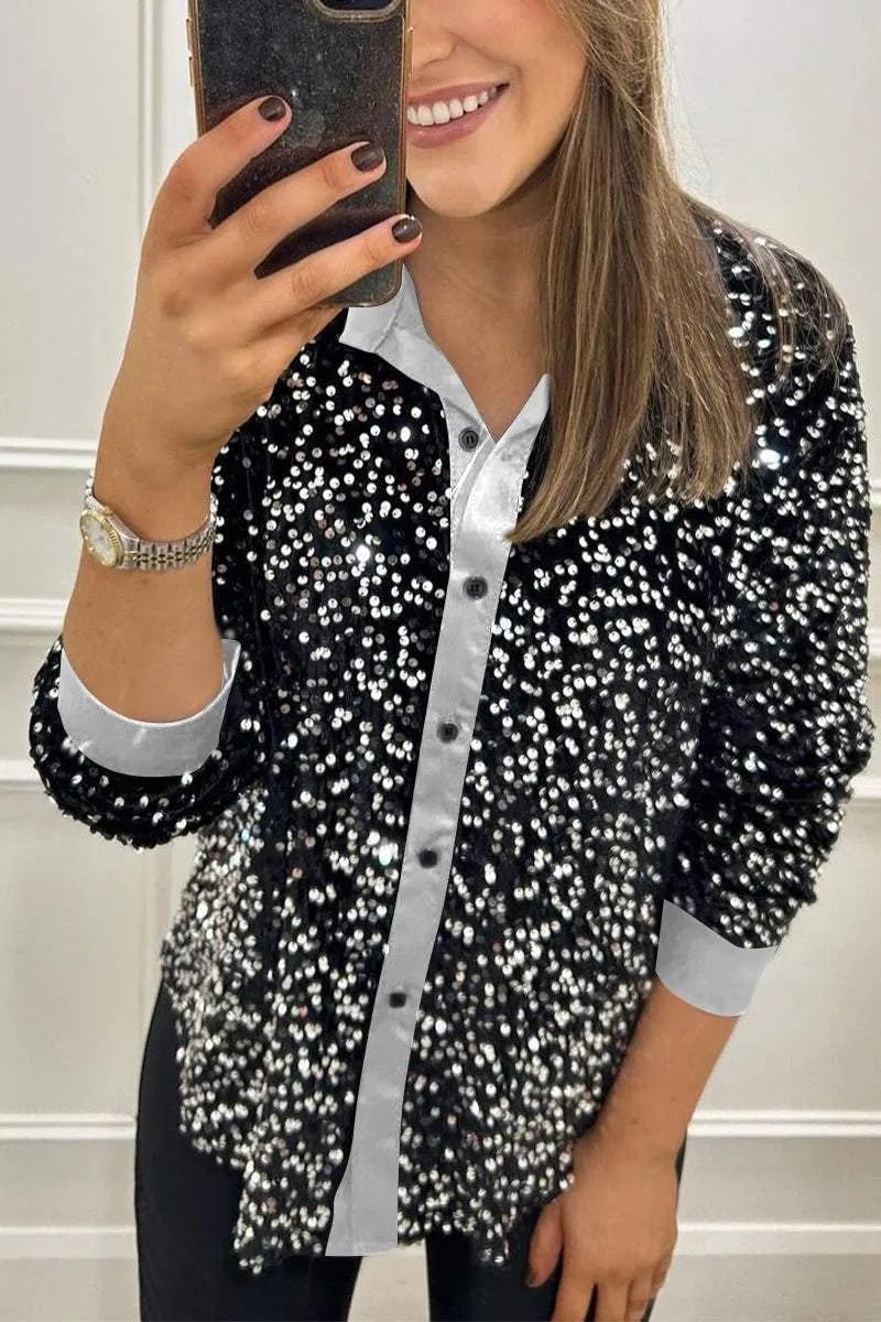 Shimmer Collared Shirt | Elegant Design | Women's Fashion Top - Satinnis