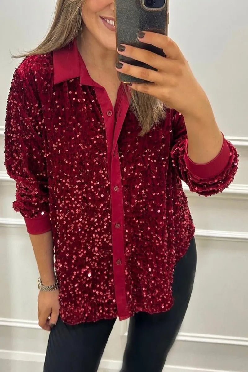 Shimmer Collared Shirt | Elegant Design | Women's Fashion Top - Satinnis