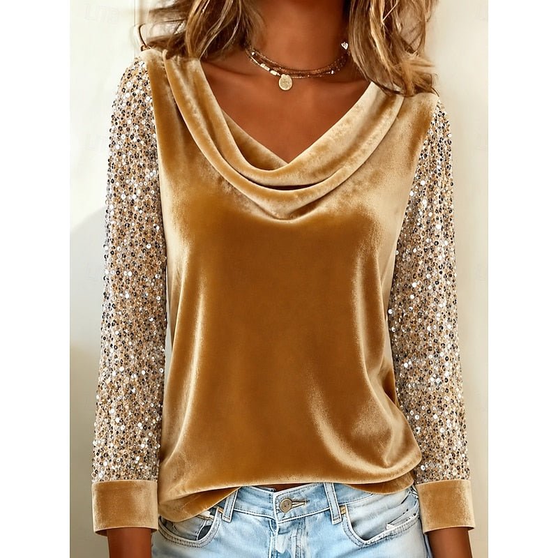 Shimmering Cowl-Neck Top in Soft Fabric for Evening Wear or Casual Outings - Satinnis