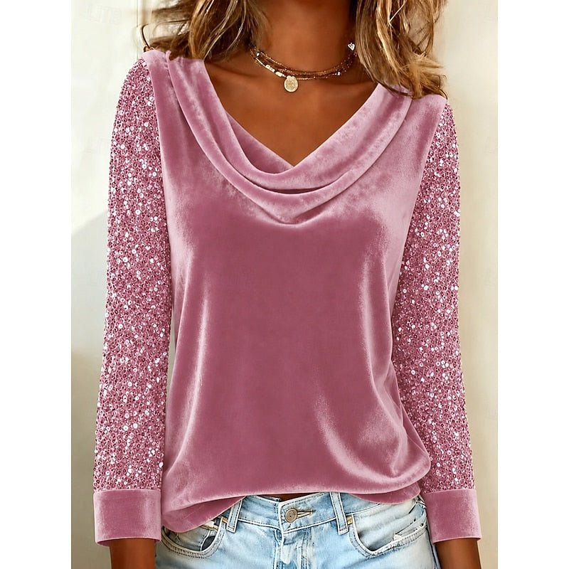 Shimmering Cowl-Neck Top in Soft Fabric for Evening Wear or Casual Outings - Satinnis