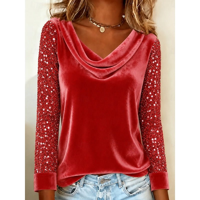 Shimmering Cowl-Neck Top in Soft Fabric for Evening Wear or Casual Outings - Satinnis