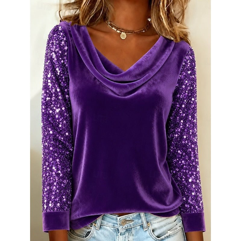 Shimmering Cowl-Neck Top in Soft Fabric for Evening Wear or Casual Outings - Satinnis