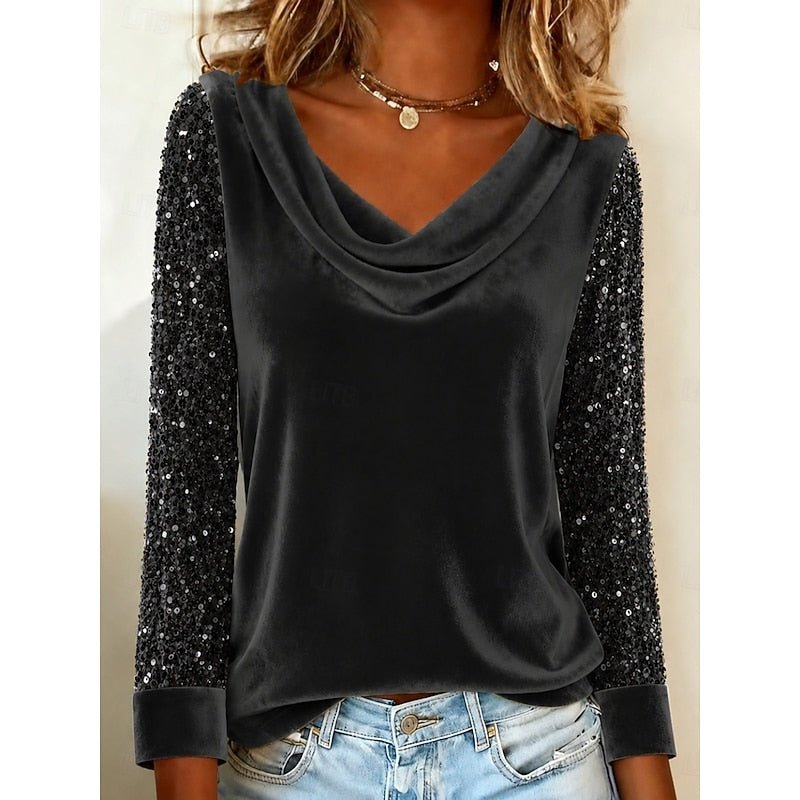 Shimmering Cowl-Neck Top in Soft Fabric for Evening Wear or Casual Outings - Satinnis