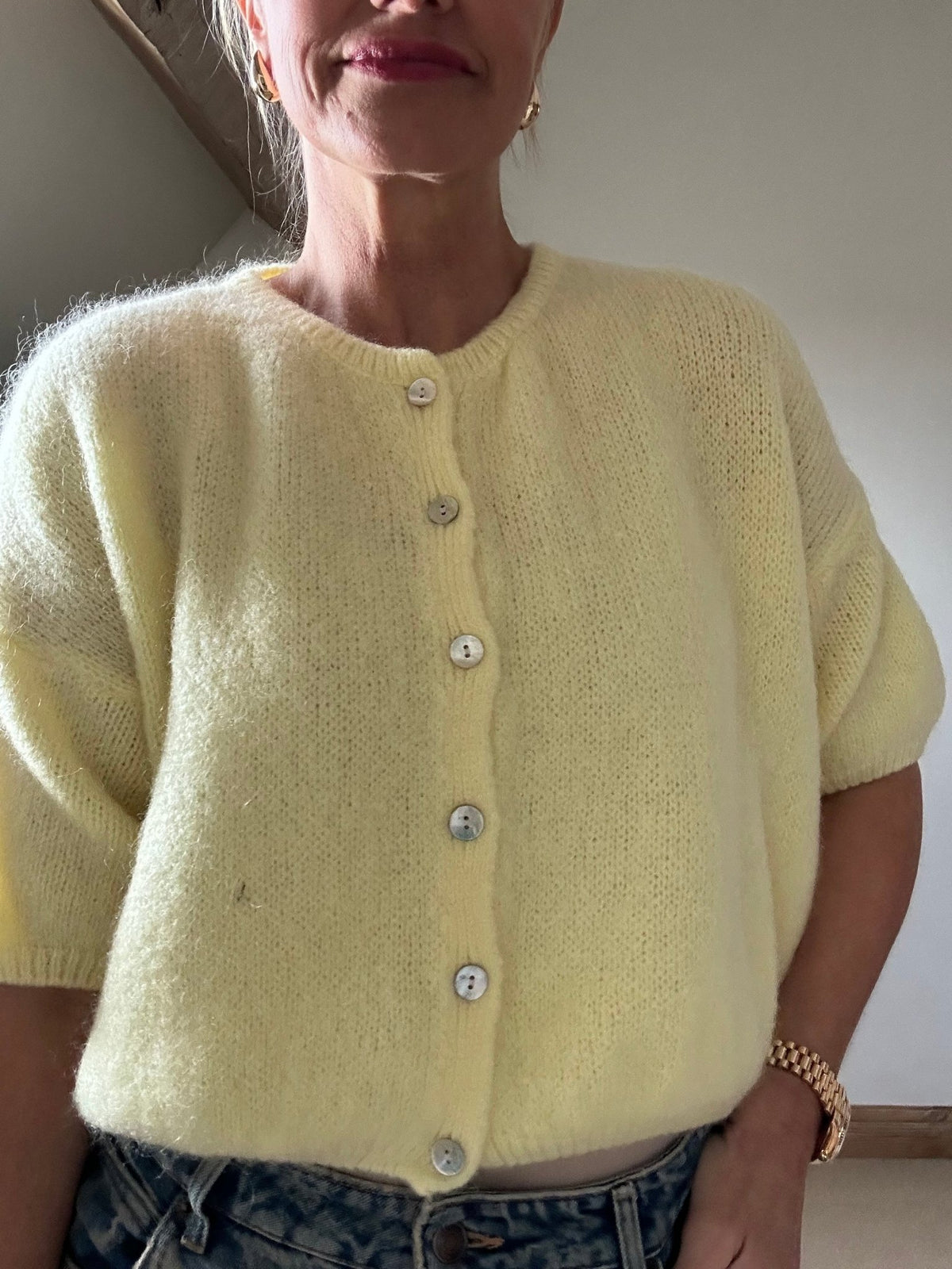 Short Sleeve Mohair Cardigan – Casual Wear, Layering