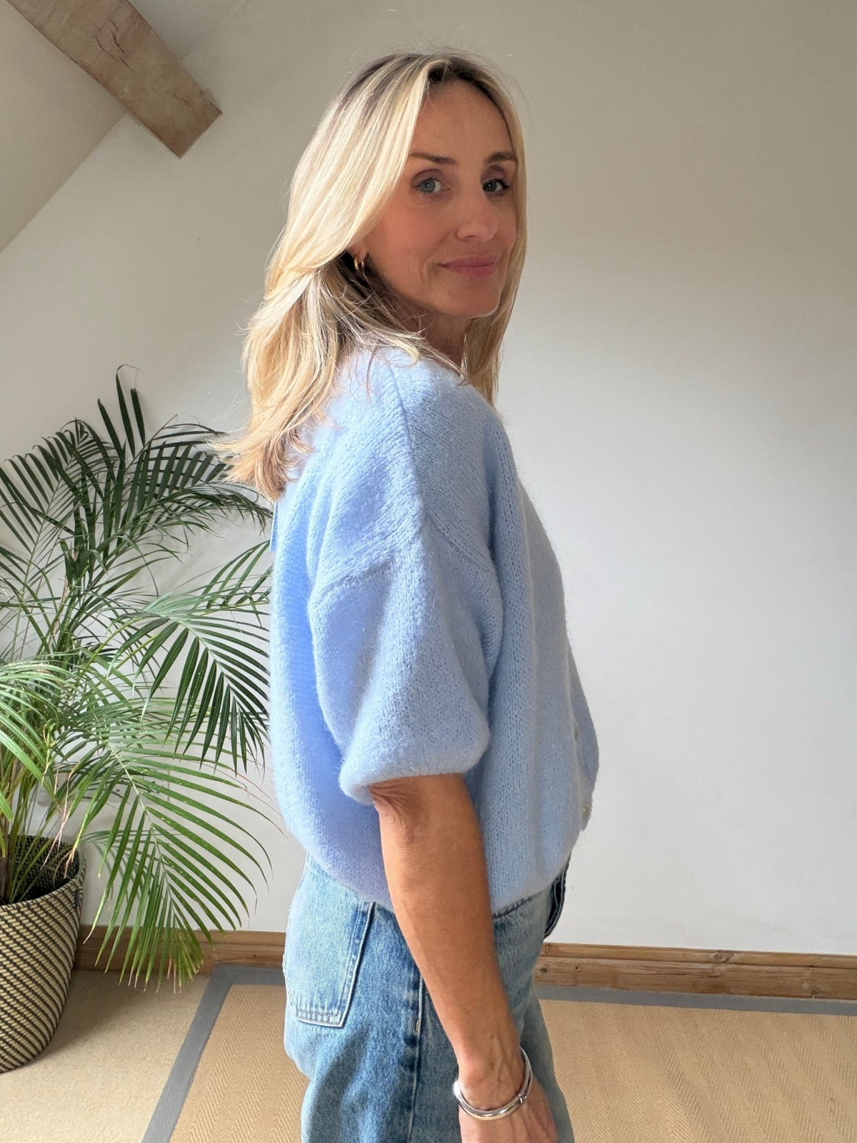 Short Sleeve Mohair Cardigan – Casual Wear, Layering