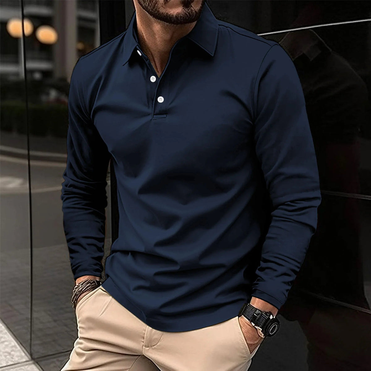 Smart Casual Long-Sleeved Polo Shirt for Men - Comfortable Cotton Blend - Satinni